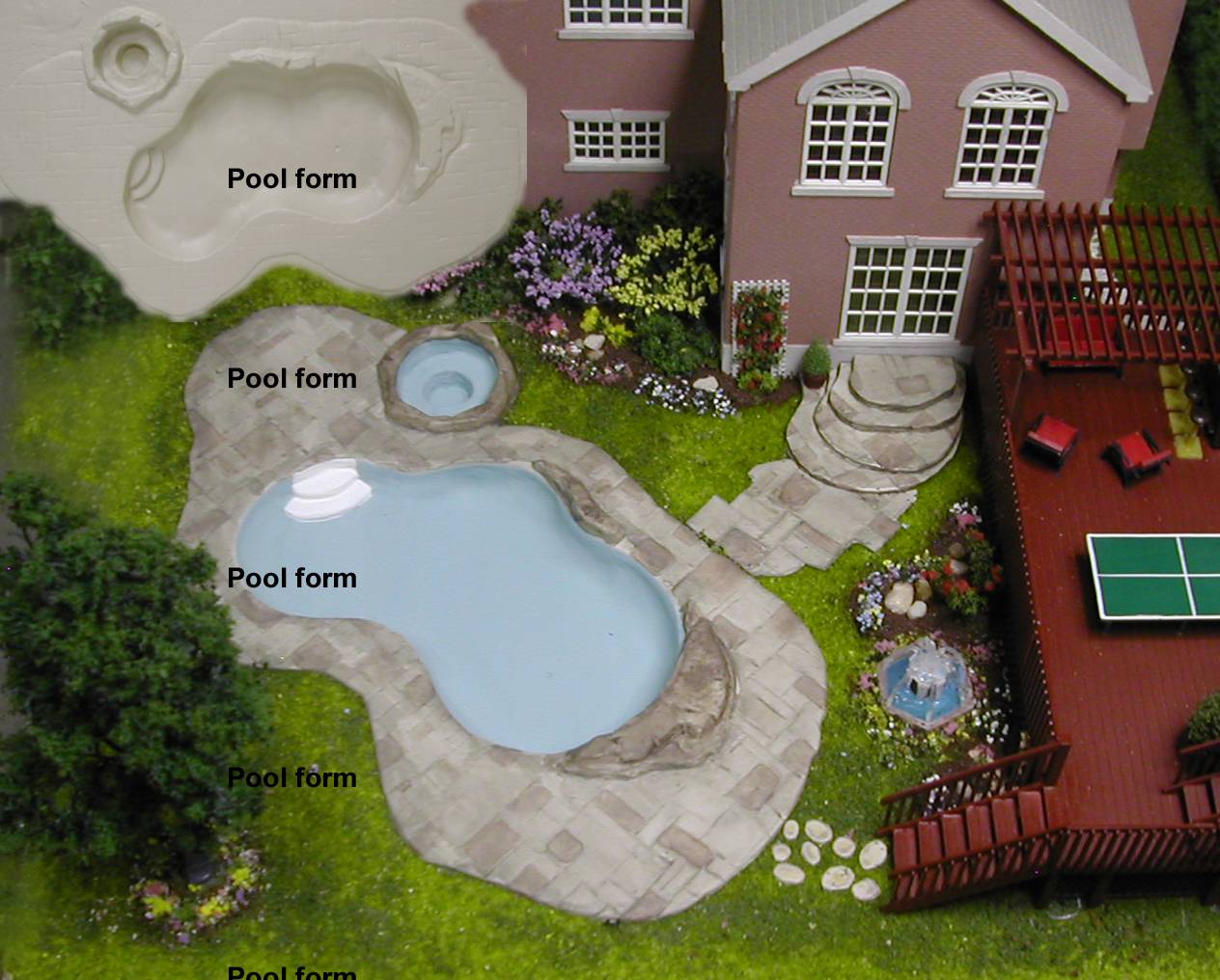 Ho Scale Painted Resin Above Ground Backyard Swimming Pool 